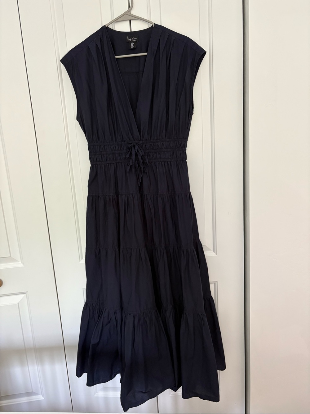 Nicole Miller Navy Tiered V-Neck Maxi Dress